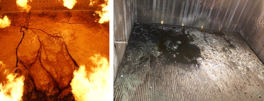 锅炉地板熔炼后删除(左)和与新方法洗涤后(右)